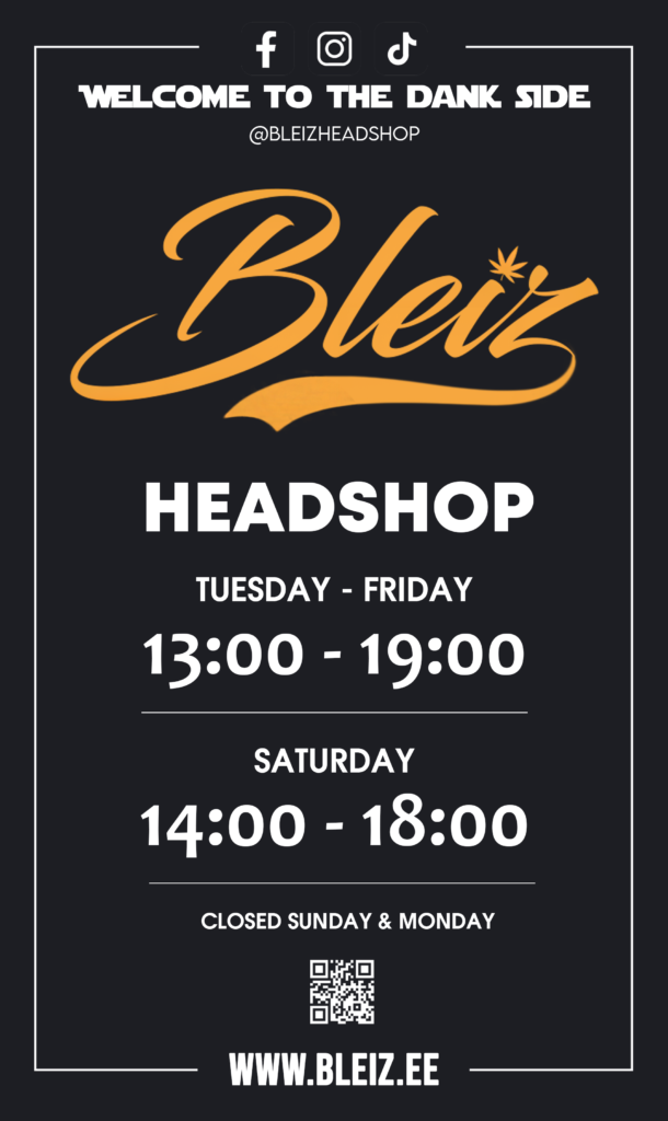 Bleiz Headshop Tallinn Eesti Estonia Smoke Shop Kanep CBD Bongid Piibud Grinderid Tulemasinad Sõelad kahad Puhastusvahendid